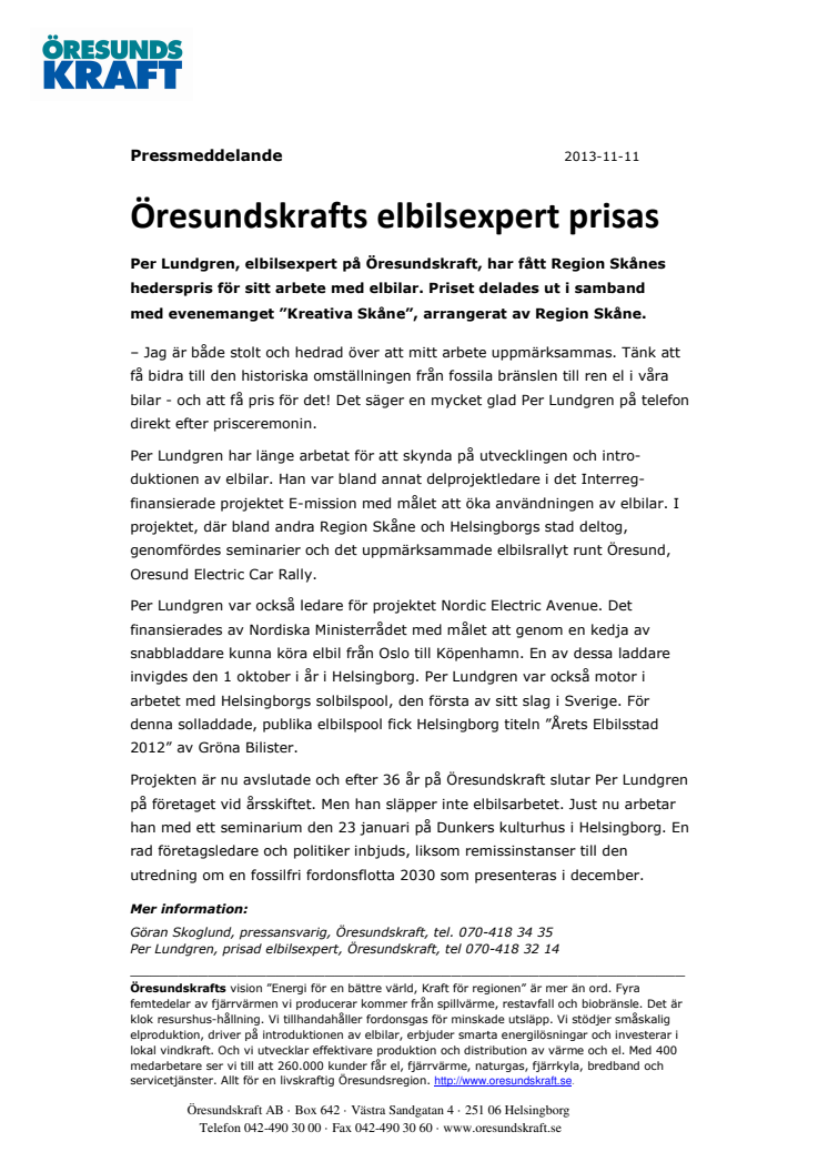 Öresundskrafts elbilsexpert prisas