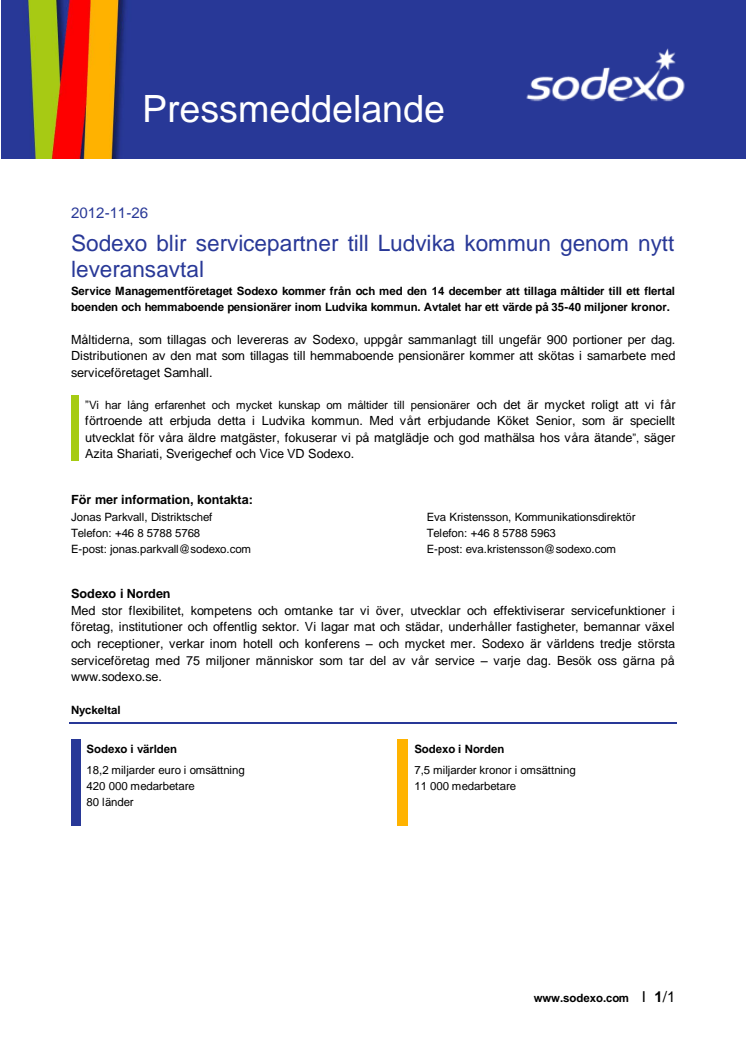 Sodexo blir servicepartner till Ludvika kommun genom nytt leveransavtal