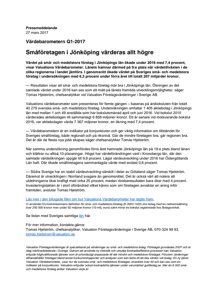 Värdebarometern Q1-2017 Jönköpings Län