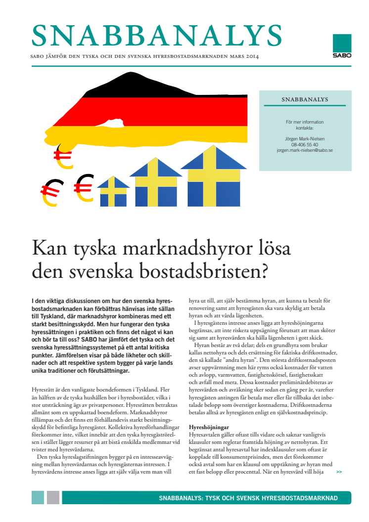 Snabbanalys: Kan tyska marknadshyror lösa den svenska bostadsbristen?