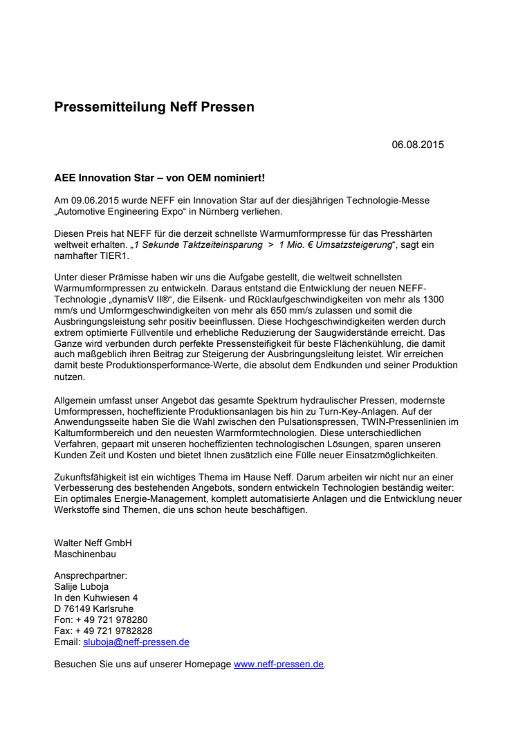 AEE Innovation Star – von OEM nominiert!