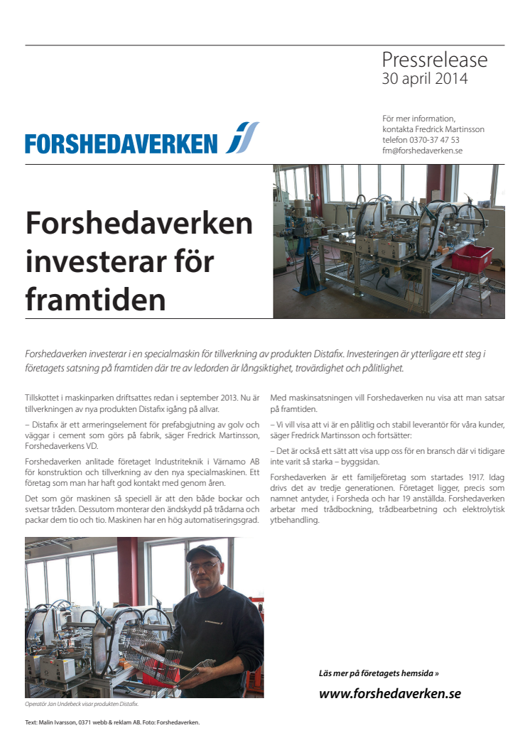 Forshedaverken investerar för framtiden