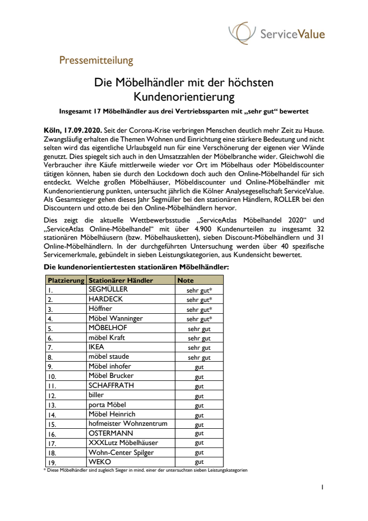 Die Möbelhändler mit der höchsten Kundenorientierung