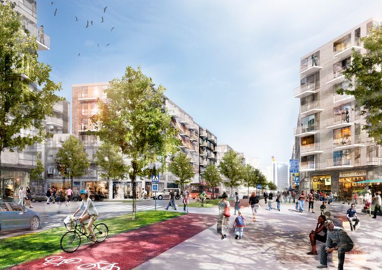 Boulevarden med Täby centrum i fonden