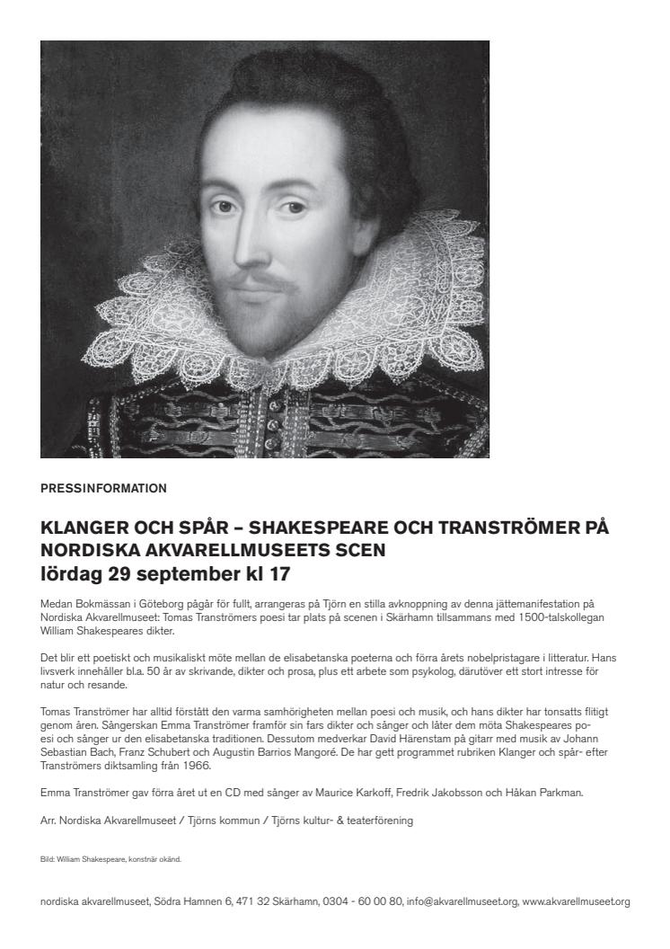 KLANGER OCH SPÅR – SHAKESPEARE OCH TRANSTRÖMER PÅ NORDISKA AKVARELLMUSEETS SCEN 