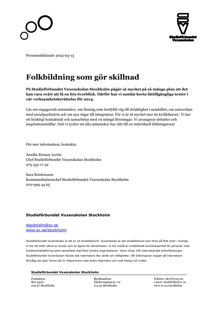 ​​​​​​Folkbildning som gör skillnad. Läs vår nya verksamhetsberättelse!