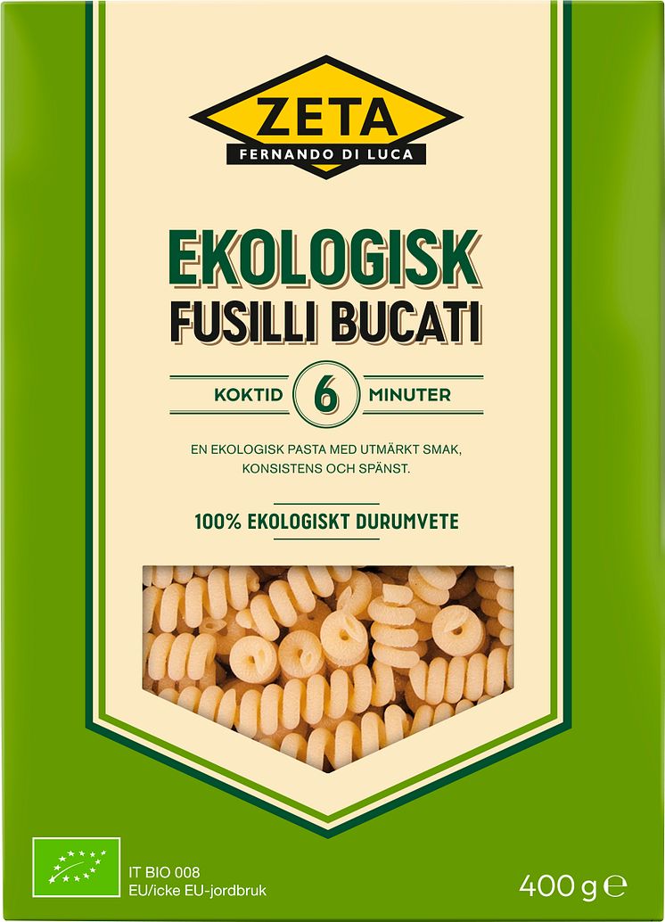 Ekologisk pasta fusilli bucati från Zeta