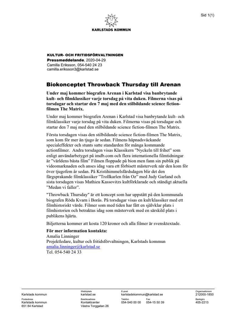 Biokonceptet Throwback Thursday kommer till Arenan 
