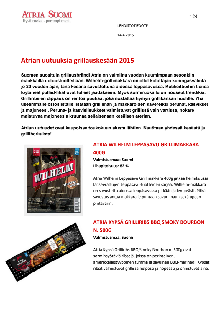 Atrian uutuuksia grillauskesään 2015