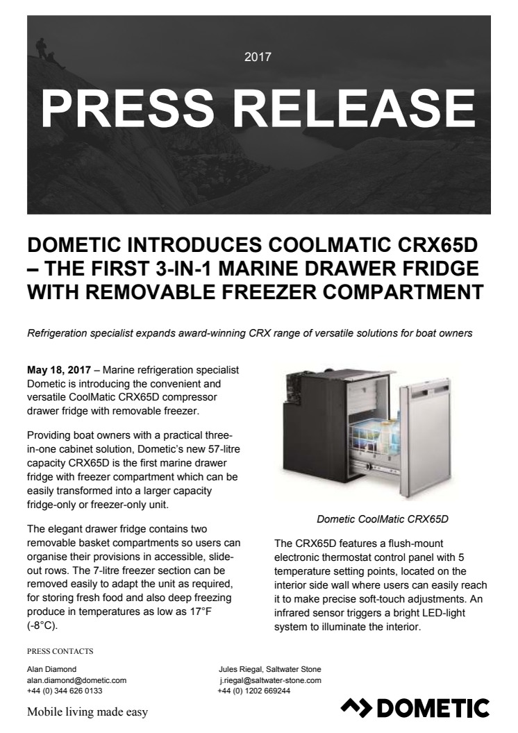 Dometic Introduces CoolMatic CRX65D – the First 3-in-1 Marine Drawer Fridge with Removable Freezer Compartment