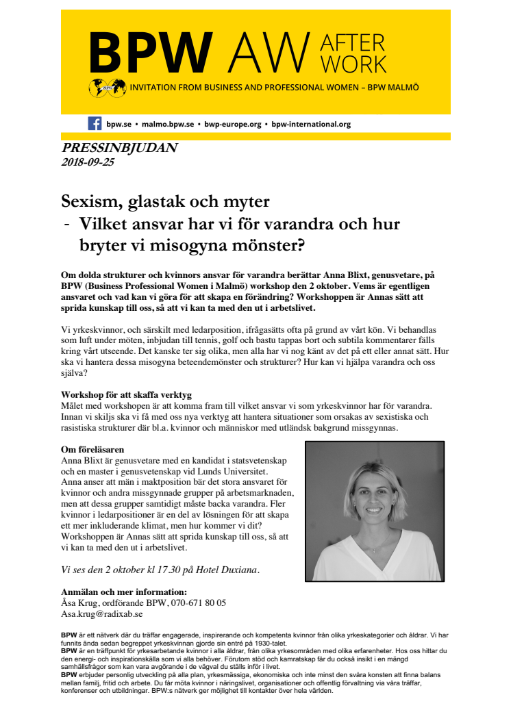 Sexism, glastak och myter - PRESSINBJUDAN 2 oktober kl 17.00