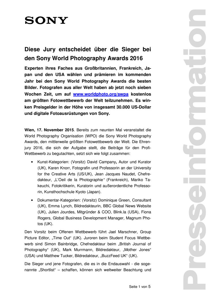 Diese Jury entscheidet über die Sieger bei den Sony World Photography Awards 2016 