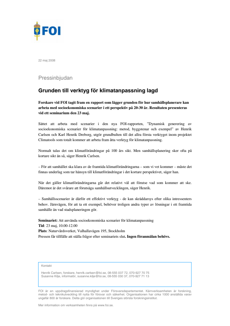 Pressinbjudan - Grunden till verktyg för klimatanpassning lagd