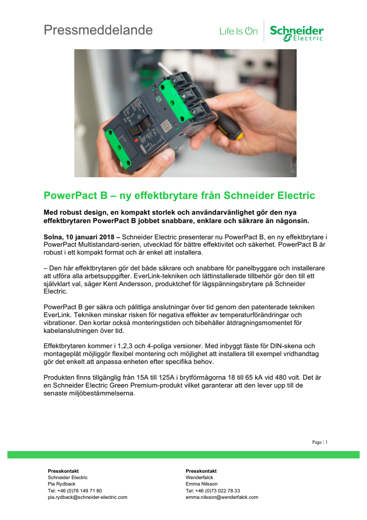 PowerPact B – ny effektbrytare från Schneider Electric