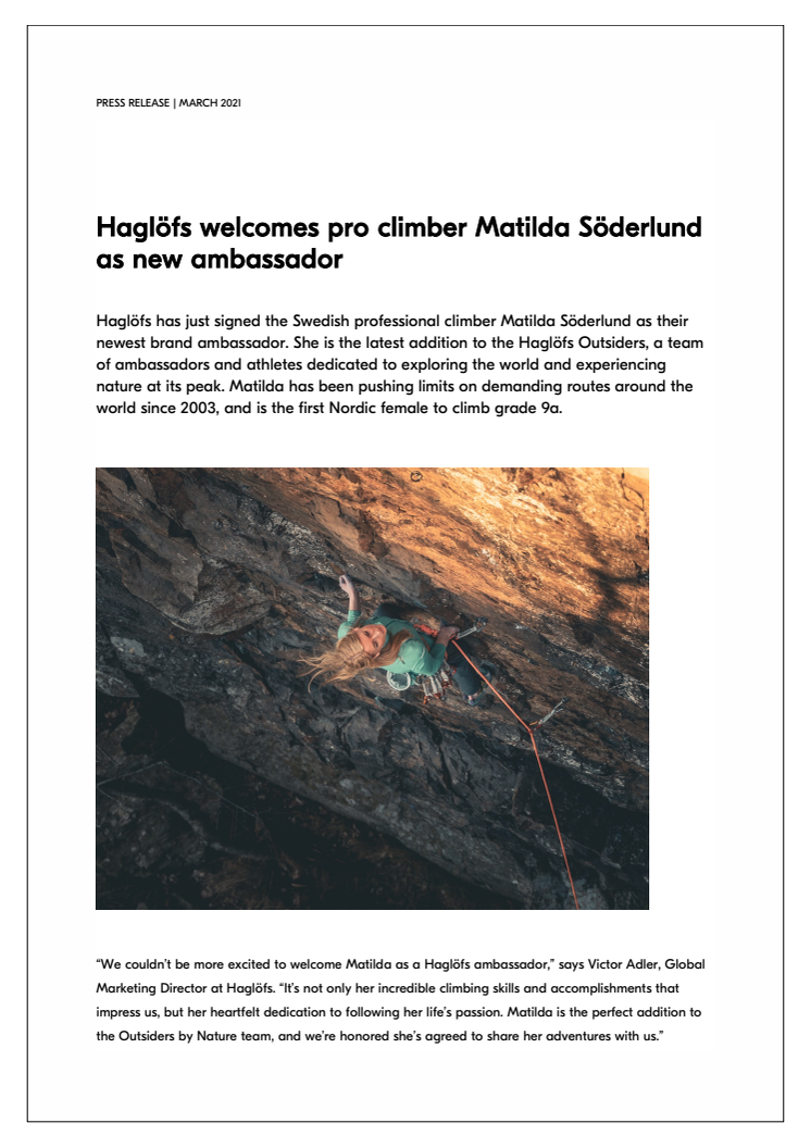Haglöfs welcomes pro climber Matilda Söderlund as new ambassador.pdf