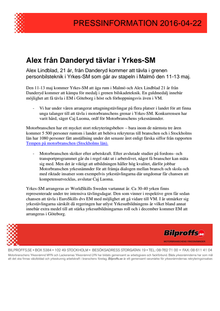 Alex från Danderyd tävlar i Yrkes-SM