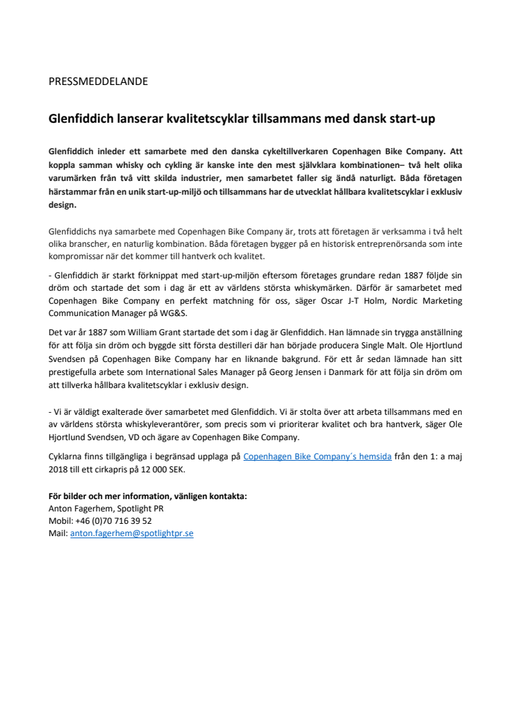Glenfiddich lanserar kvalitetscyklar tillsammans med dansk start-up