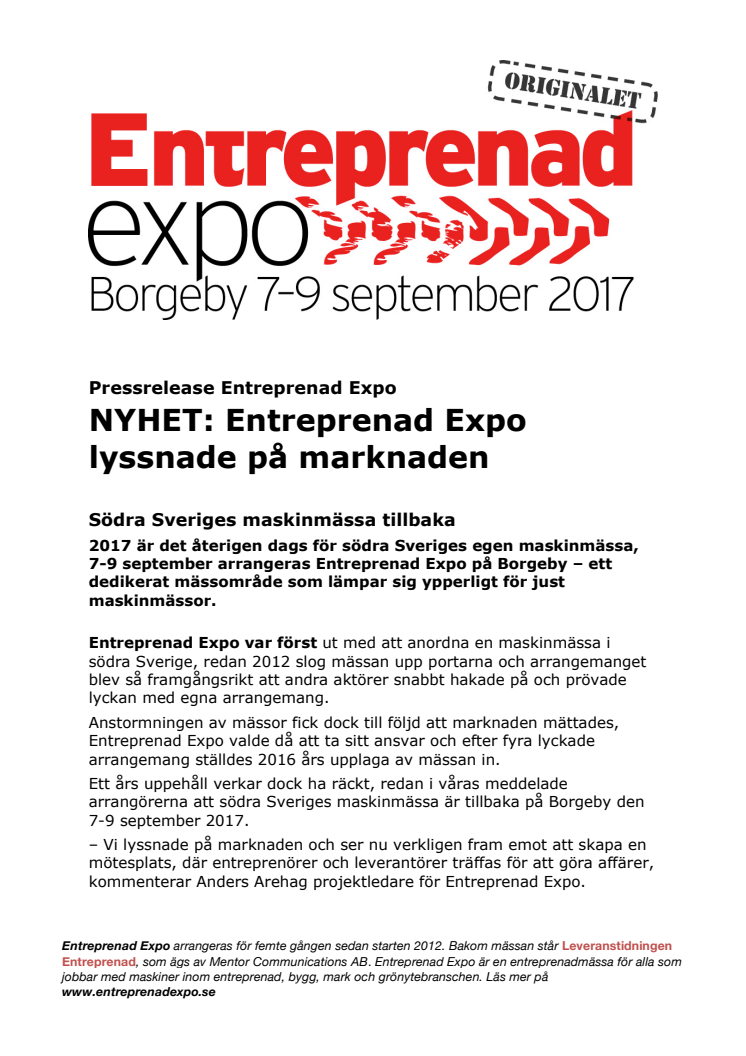 NYHET: Entreprenad Expo lyssnade på marknaden