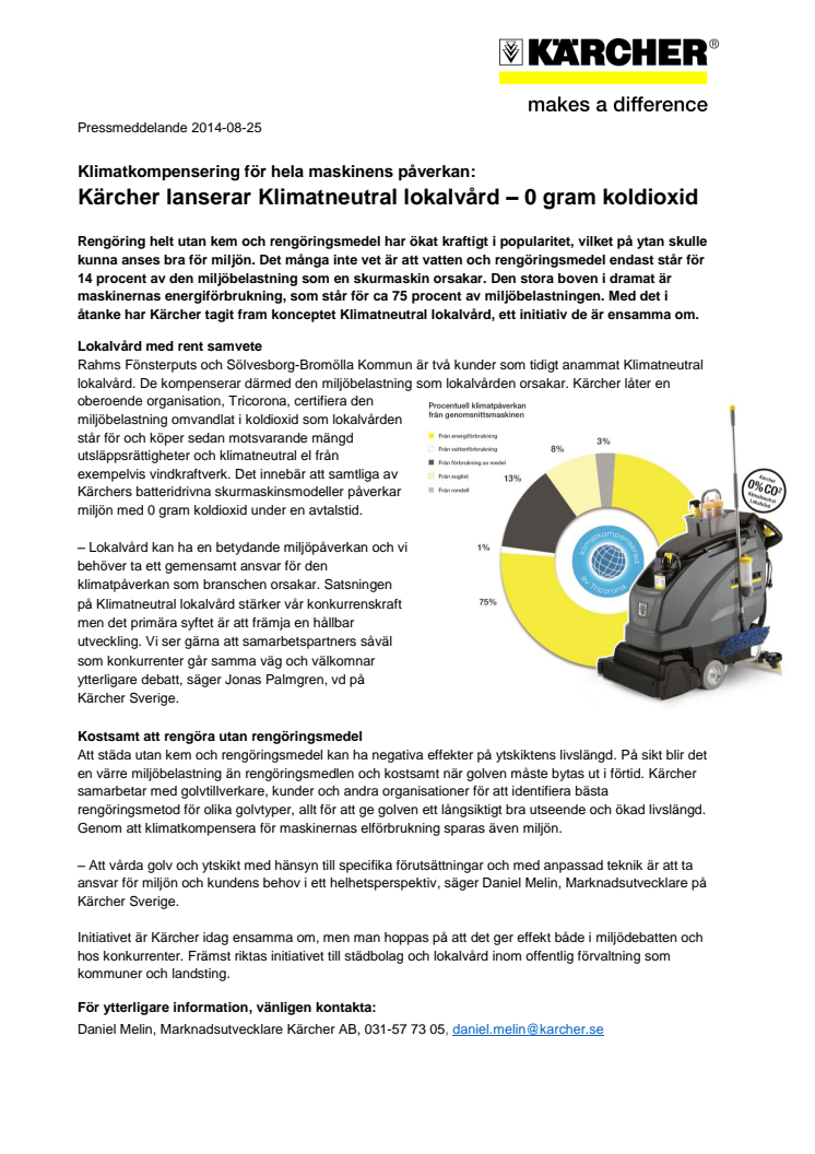 Klimatkompensering för hela maskinens påverkan: Kärcher lanserar Klimatneutral lokalvård