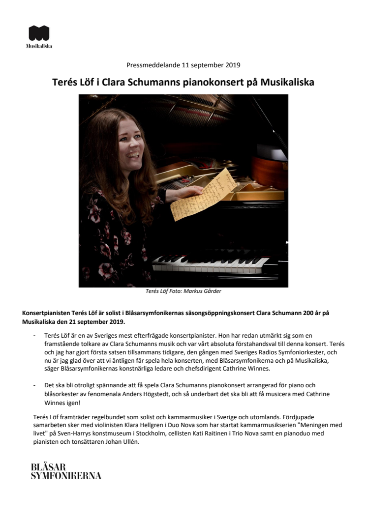 Terés Löf i Clara Schumanns pianokonsert på Musikaliska