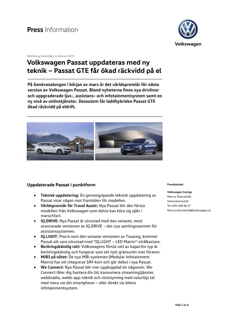 Volkswagen Passat uppdateras med ny teknik – Passat GTE får ökad räckvidd på el