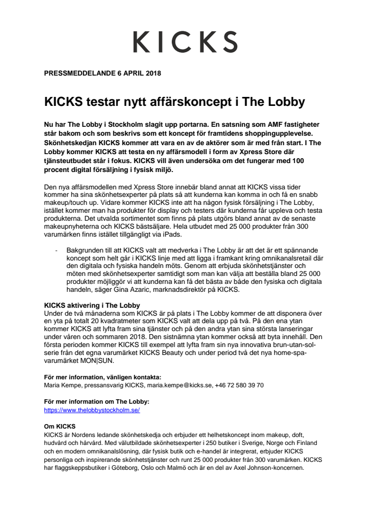 KICKS testar nytt affärskoncept i The Lobby