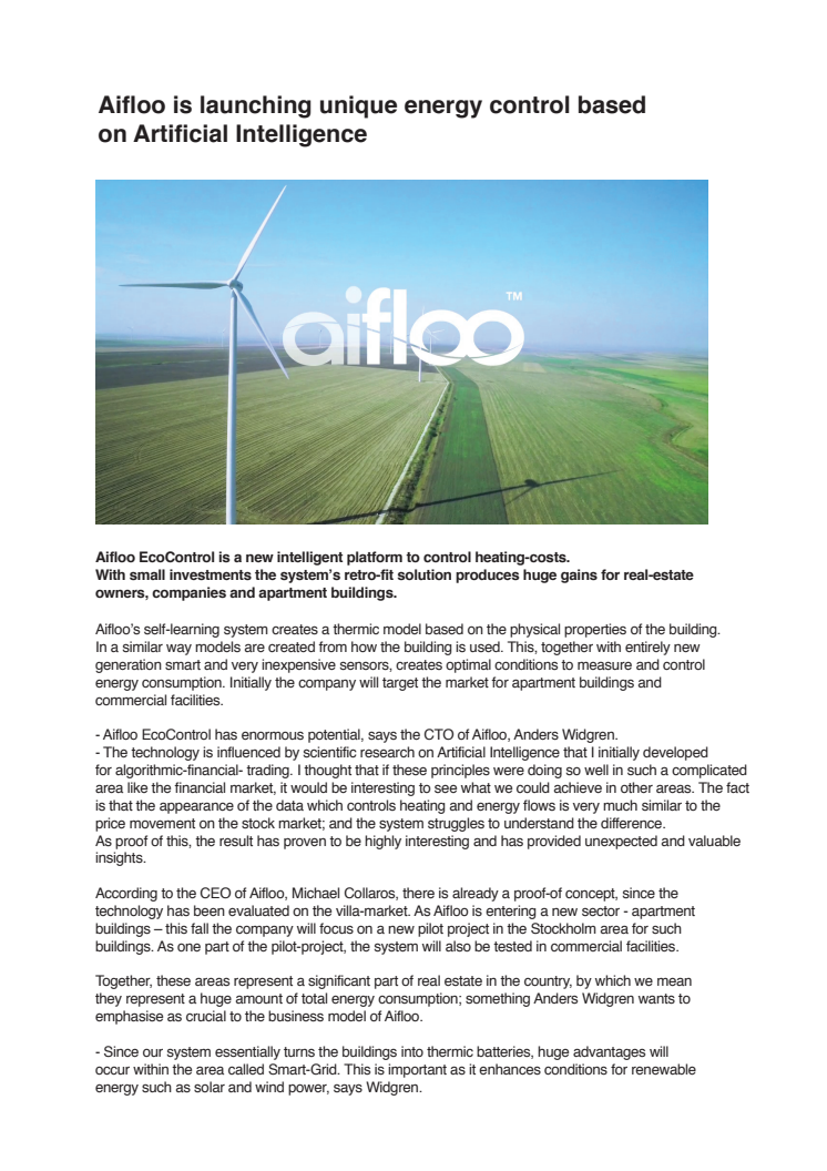 Aifloo is launching unique energy control based on Artificial Intelligence