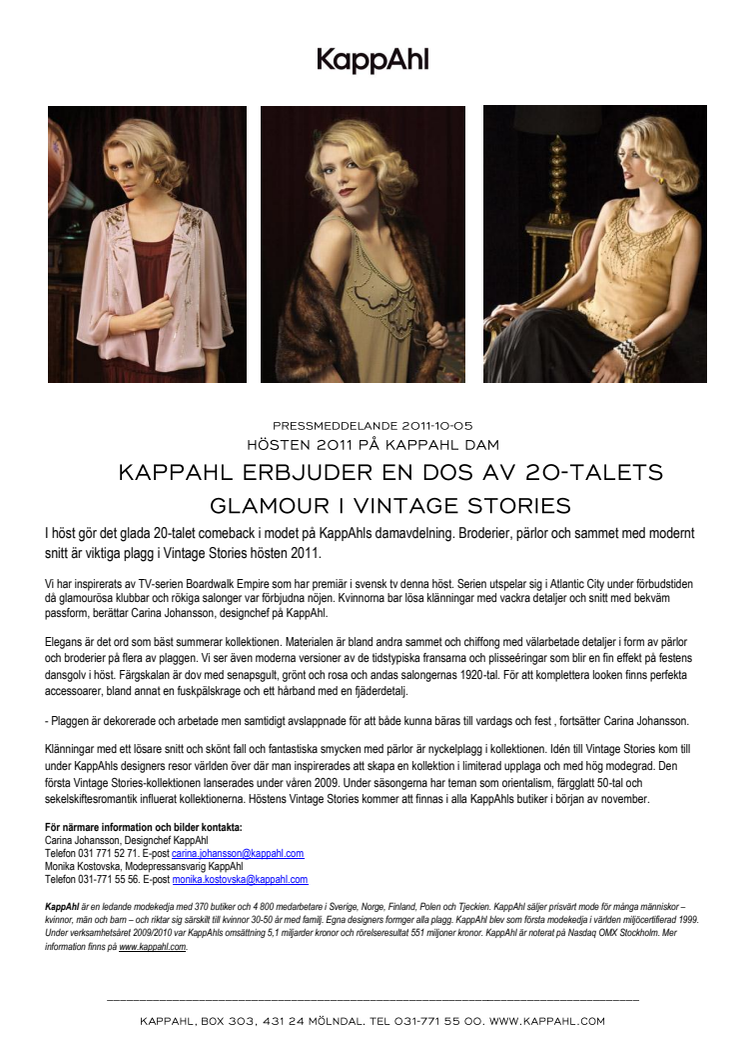 KappAhl erbjuder en dos av 20-talets glamour i höstens Vintage Stories 