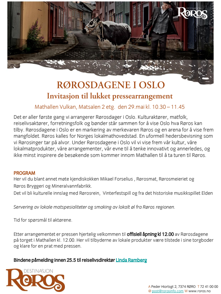Invitasjon til Pressearrangement Rørosdagene i Oslo 29. mai 2015