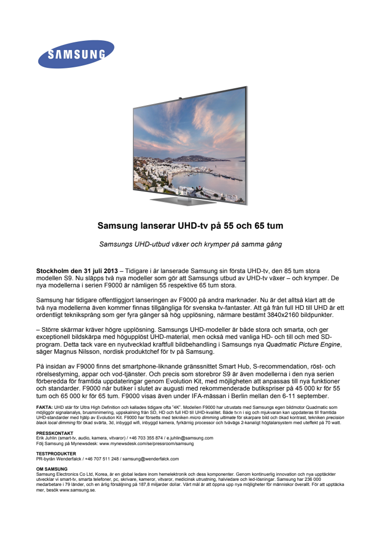 Samsung lanserar UHD-tv på 55 och 65 tum 