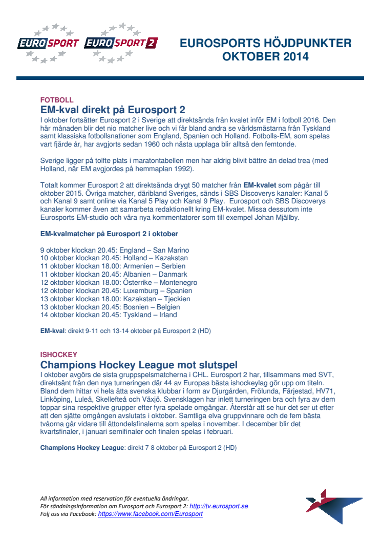 Eurosports höjdpunkter i oktober - dokument