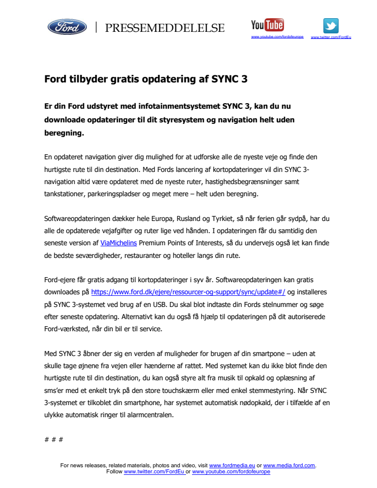 Ford tilbyder gratis opdatering af SYNC 3