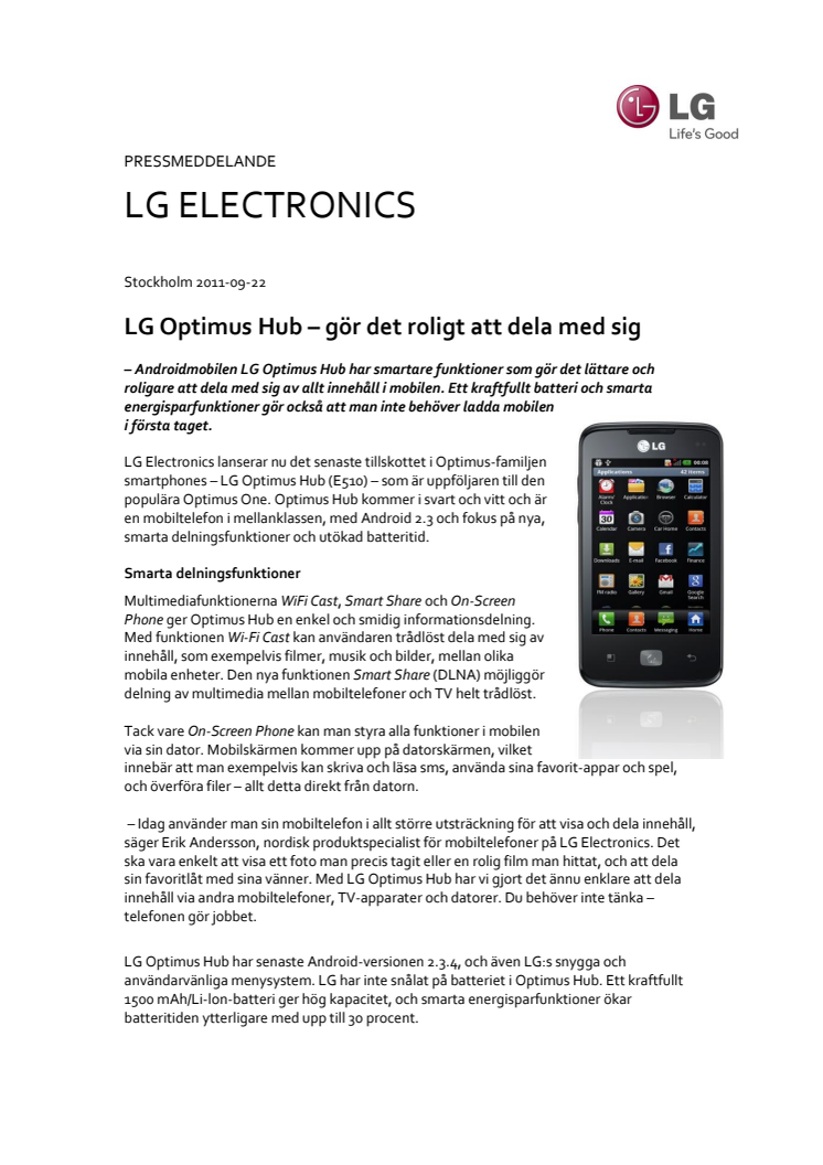 LG Optimus Hub – gör det roligt att dela med sig