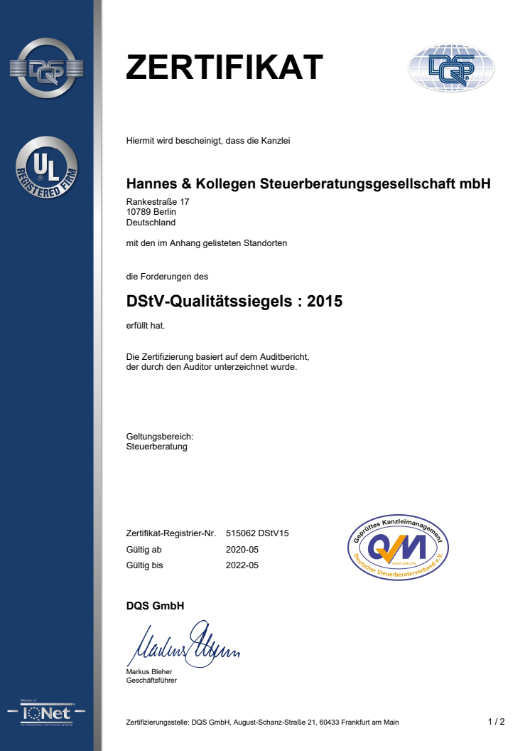 ISO 9001:2015 und DStV-Qualitätssiegel wieder erteilt