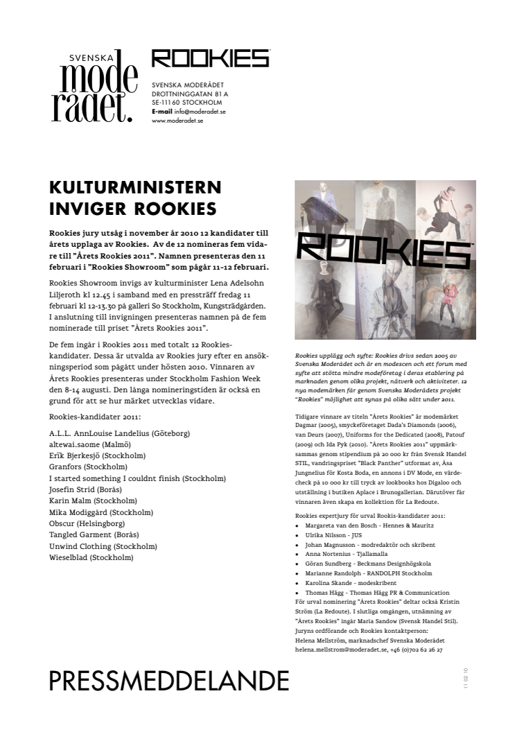 Kulturministern inviger Rookies-12 lovande modedesigners showroom