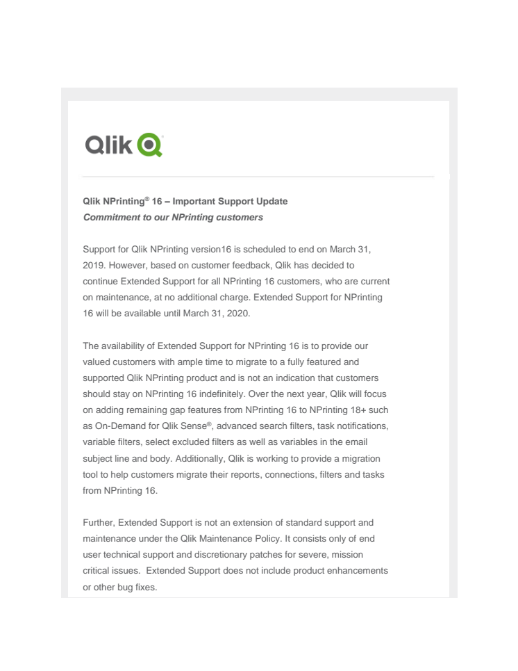 Qlik NPrinting 16 - Important Support Update