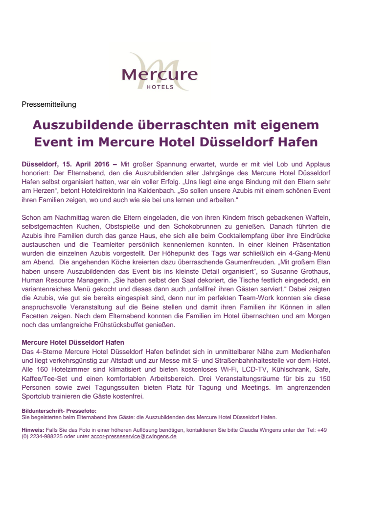 Auszubildende überraschten mit eigenem Event im Mercure Hotel Düsseldorf Hafen