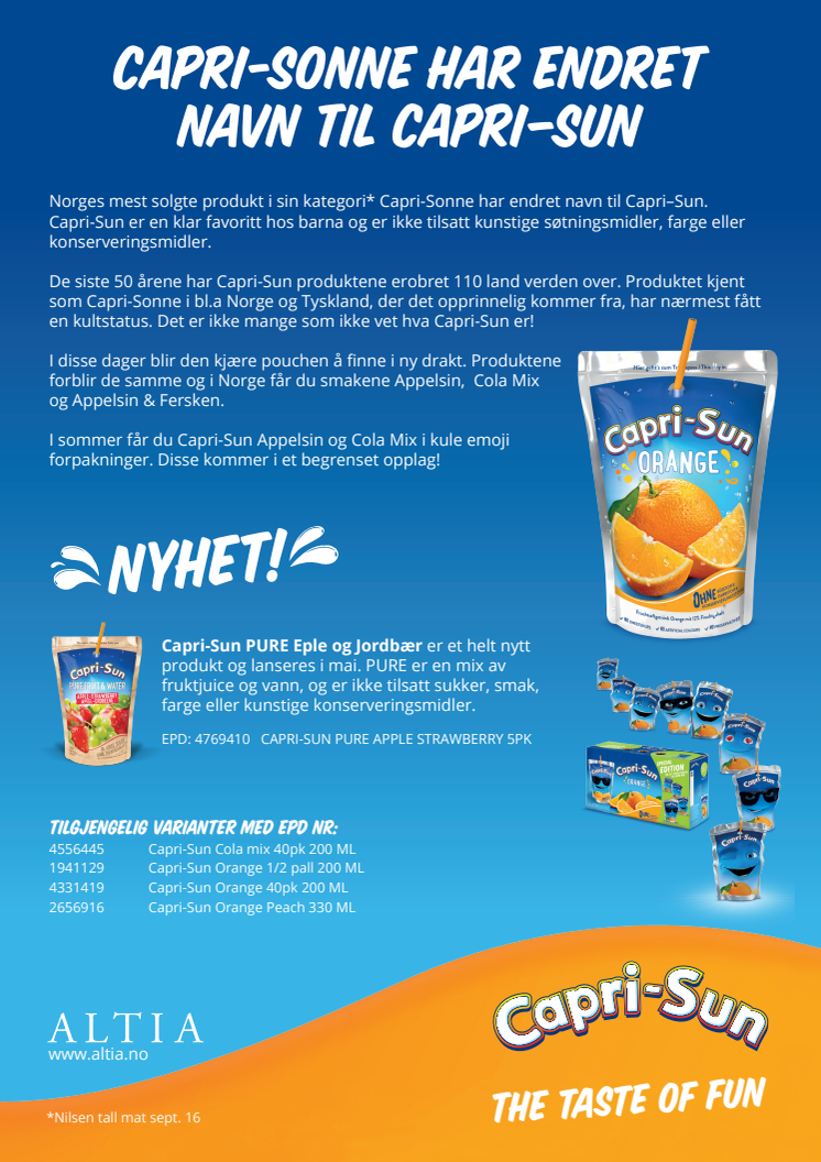 Capri-Sonne har endret navn til Capri–Sun