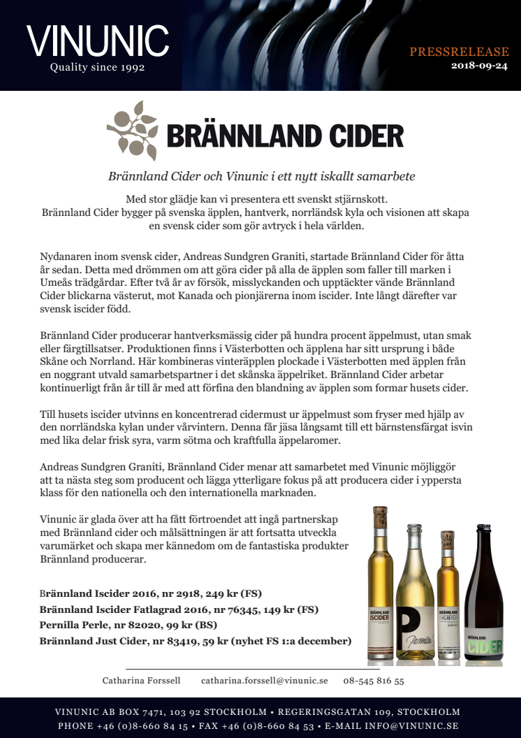 Brännland Cider och Vinunic i ett nytt iskallt samarbete