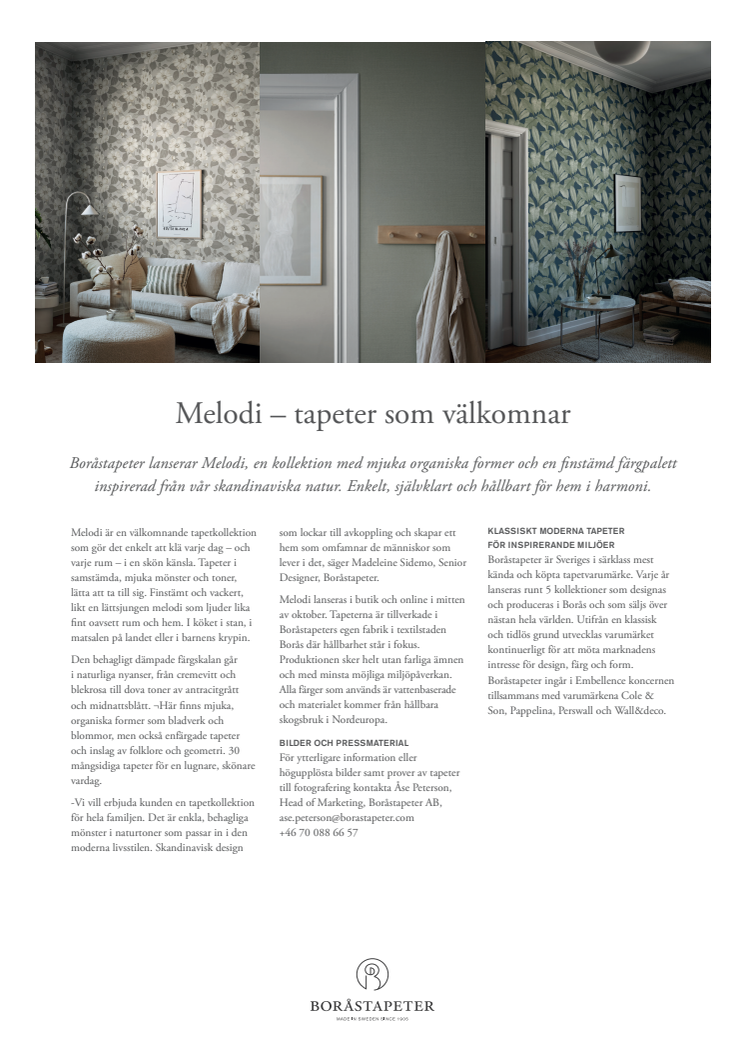 Melodi – tapeter som välkomnar