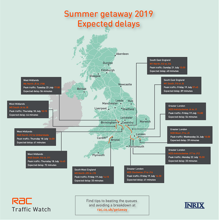 Where? When? A map of expected traffic jams for the UK summer getaway 2019