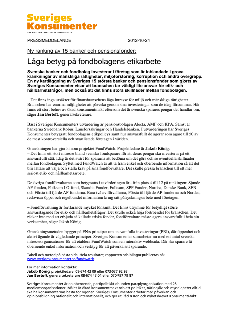 Låga betyg på fondbolagens etikarbete
