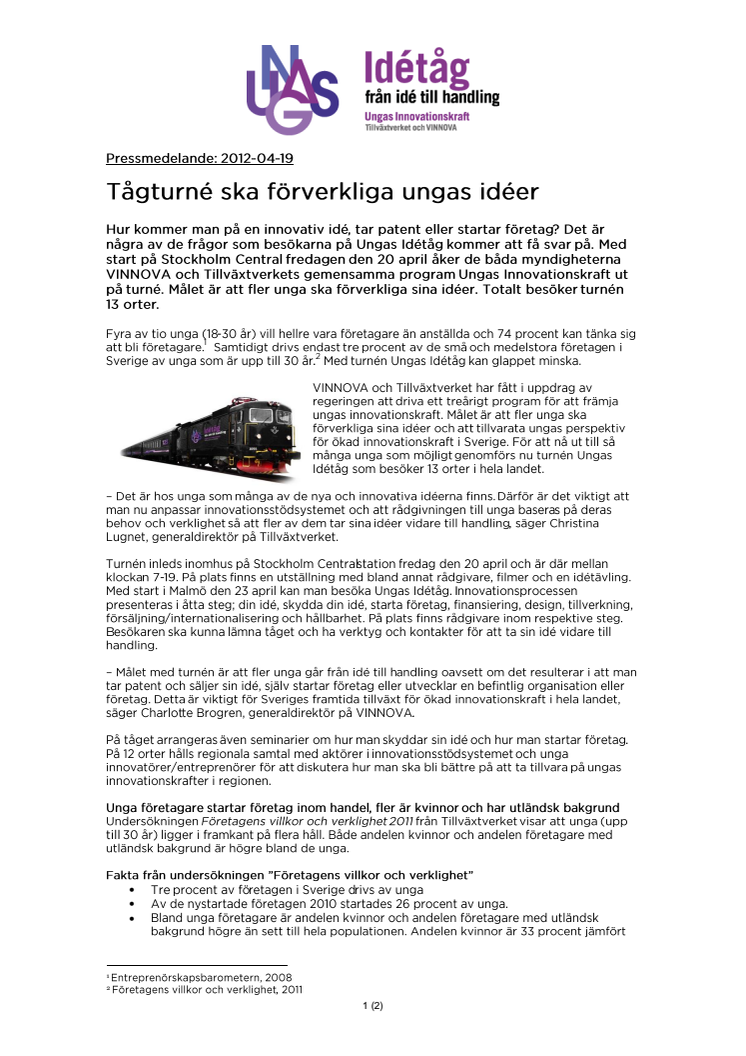 Tågturné ska förverkliga ungas idéer