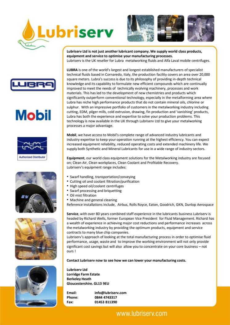Lubriserv optimises manufacturing with lubricants, equipment and service