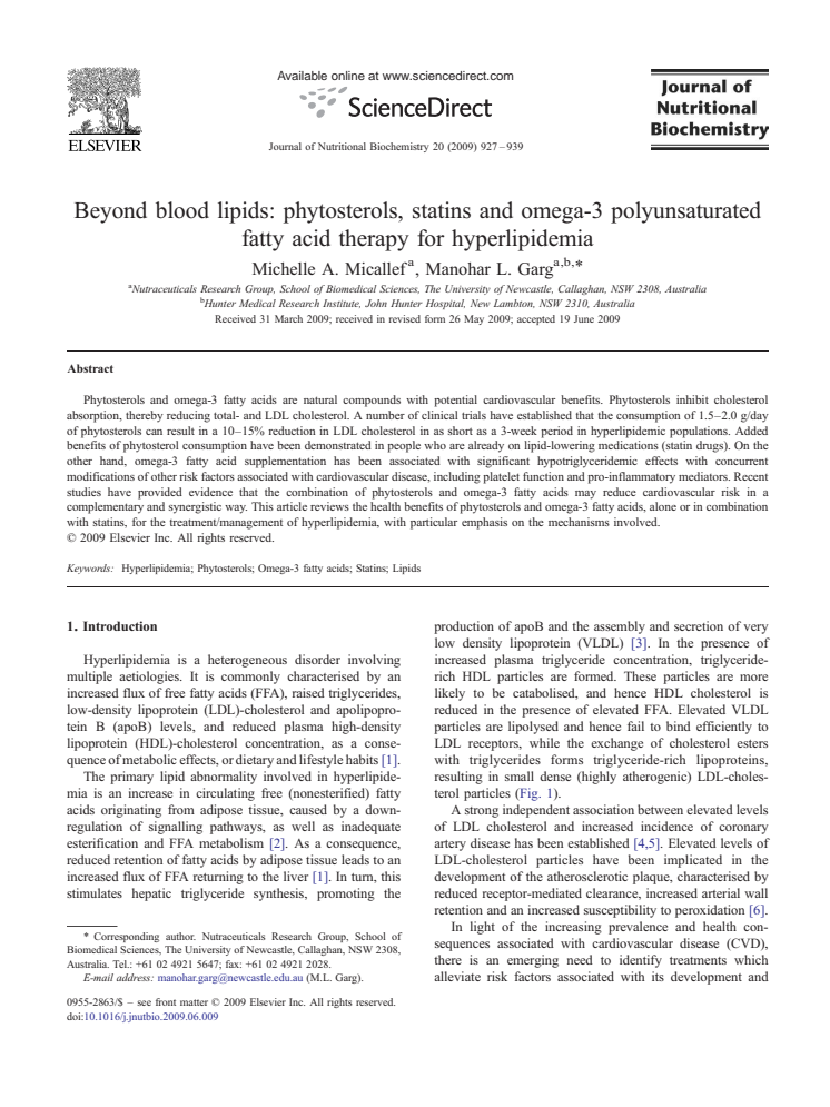 Studie om bl a växtsteroler publicerad i Journal of Nutritional Biochemistry, 2009