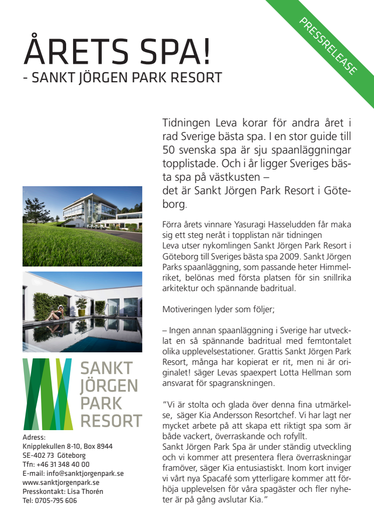 Årets spa 2009 - Sankt Jörgen Park Resort!