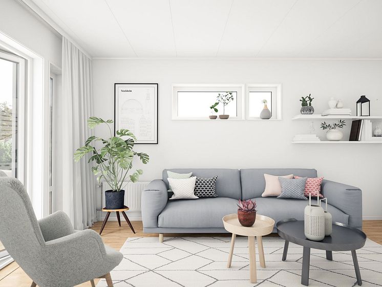 Brf Sundby Äng - 3D-bild av vardagsrummet
