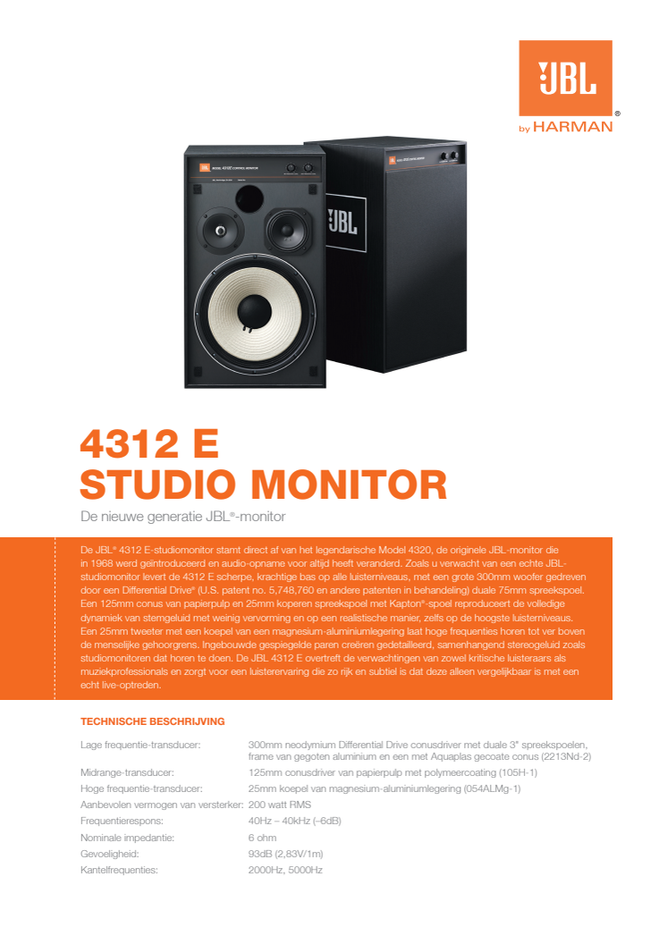 JBL 4312E Studio Monitor