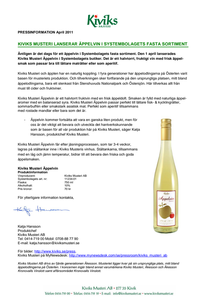 Kiviks Musteri lanserar Äppelvin i Systembolagets fasta sortiment