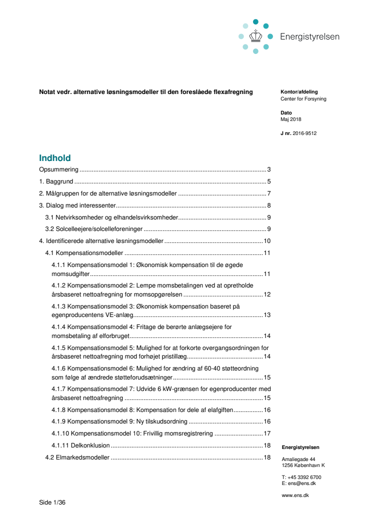 Notat vedr. alternative løsningsmodeller til den foreslåede flexafregning